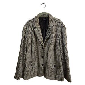 Talbots Plussize Green Plaid Wool Blend Leather Button Academia Blazer Size 22w